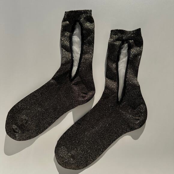 Hansel from Basel x Rachel Comey Slim Sheer Crew Black Gold Womens Socks 6-9.5 - Picture 1 of 14
